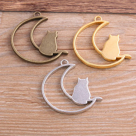 3 Colors Alloy Pendants, DIY Plated Jewelry Accessories Making, Moon & Cat