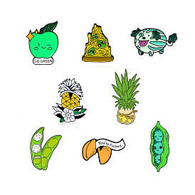 Cartoon Foodie Brooch Set - Apple, Pea Pod, Pineapple, Watermelon, Pizza & Fortune Cookie