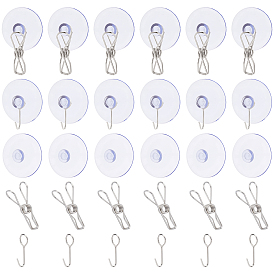 CHGCRAFT 48Pcs 341 Stainless Steel Hooks, with 201 Stainless Steel Spring Clips and Plastic Aquarium Suction Cup Sucker