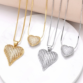 Brass Micro Pave Cubic Zirconia Pendant Necklaces, Heart