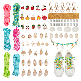 Набор ювелирных изделий diy, включая соединительные кольца из сплава, поворотные застежки и подвески., конечные латунь шнур шапки, Подвески из раковины, прочный круглый полиэстеровый шнур, железо кабельные сети