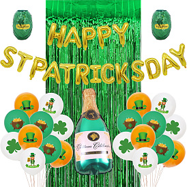 Saint Patrick's Day Theme Aluminum Party Decoration Kit, Including Tassel Banner, Word Happy Stpatricksday & Clover & Box & Hat Balloon, Silk Ribbon for Party Home Decoration