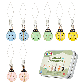 8 шт. 4 цвета божья коровка 304 нитевдеватель из нержавеющей стали, швейные нитки инструменты для шитья приспособления для квилтинга, с подвесками из эмали из цинкового сплава с легким позолотой