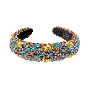 Luxury Vintage Crystal Beaded Headband with Thick and Wide Design for Elegant Palace Style Hair Accessories