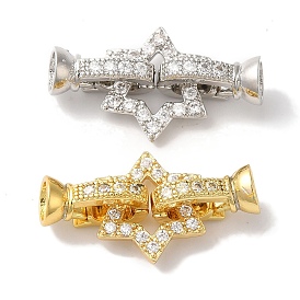 Star Rack Plating Brass Micro Pave Clear Cubic Zirconia Fold Over Clasps, Long-lasting Plated, Lead Free & Cadmium Free