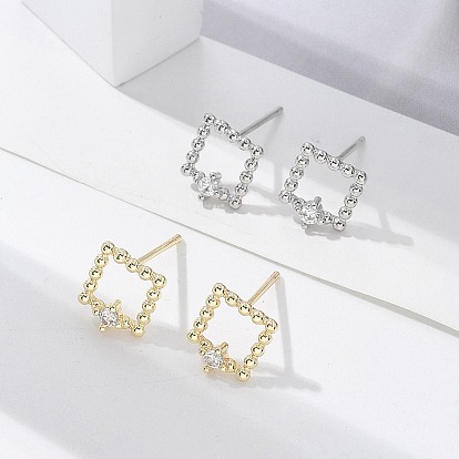 Серьги-гвоздики из циркония, квадратный