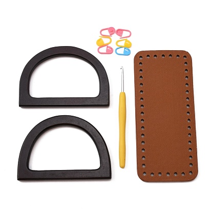 Наборы для вязания сумок из искусственной кожи своими руками, включая дно сумки для ПК, 1шт деревянная ручка, 2 крючок и 1 маркер петель