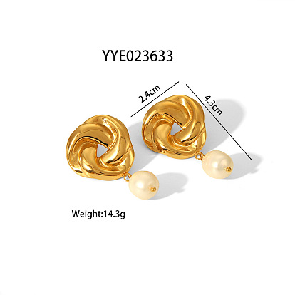 304 серьги-гвоздики из нержавеющей стали с пресноводным жемчугом, твист