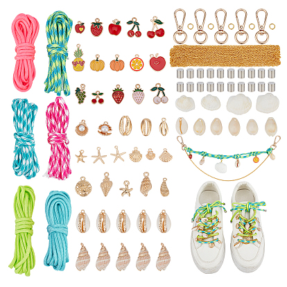 Набор ювелирных изделий diy, включая соединительные кольца из сплава, поворотные застежки и подвески., конечные латунь шнур шапки, Подвески из раковины, прочный круглый полиэстеровый шнур, железо кабельные сети