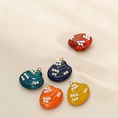 304 нержавеющей стальной эмали подвески, подвески в форме ракушек, с имитацией жемчуга, ионное покрытие (ip), реальный 18 k позолоченный