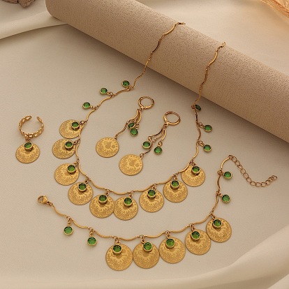 Ожерелья с подвесками из сплава и кубического циркония, серьги-кольца, браслеты с подвесками и комплекты колец, плоско-круглые