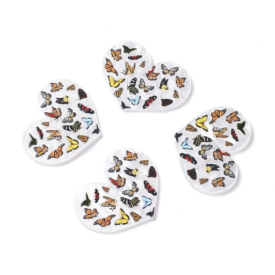 Acrylic Pendants, Heart with Butterfly
