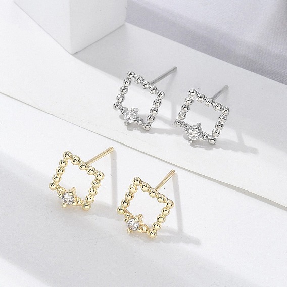 Серьги-гвоздики из циркония, квадратный