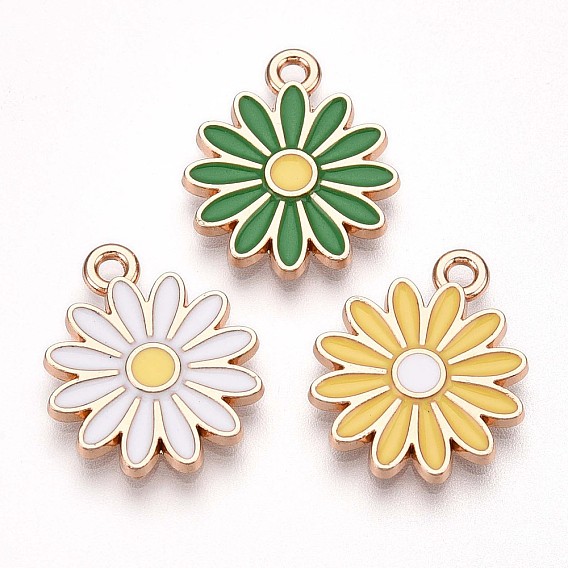 Подвески из эмали и сплава, без свинца и без кадмия, золотые, цветочный шарм