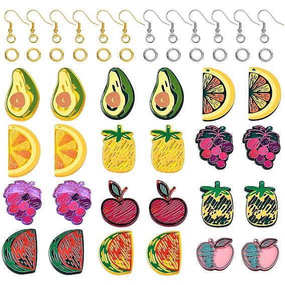 Translucent Acrylic Pendants, 3D Printed, Iron Open Jump Rings, Brass Earring Hooks, Ear Wire, with Beads