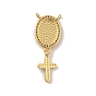 Brass Charms, with Shell, Cadmium Free & Lead Free, Long-Lasting Plated, Oval with Saint & Cross, Real 18K Gold Plated