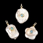 Natural Baroque Keshi Pearl Pendants, Mixed Shapes Charms with Brass Micro Pave Cubic Zirconia Findings, Floral White