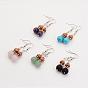 Natural & Synthetic Mixed Stone Dangle Earrings, with Wood Beads and Metal Findings, 48mm, Pin: 0.6mm