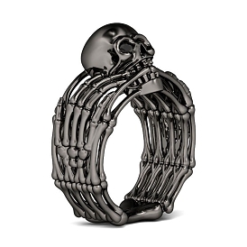 Steam Punk Style Alloy Skull Finger Rings, Skeleton Hand Rings for Men Women