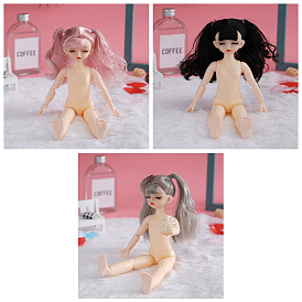 Plastic Girl Action Figure Body, with Curly Long Hair & Double Braid Style Head, for BJD Doll Accessories Marking