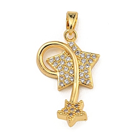 Rack Plating Brass Micro Pave Cubic Zirconia Pendants, Long-Lasting Plated, Star