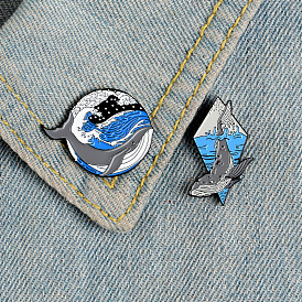 Whimsical Whale Alloy Brooch Pin - Playful Round Diamond Enamel Badge