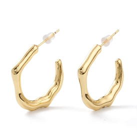 Brass Half Hoop Earrings, with Steel Pin and Plastic Ear Nuts, Long-Lasting Plated,  Polygon