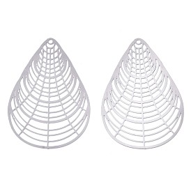 201 Stainless Steel Filigree Pendants, Etched Metal Embellishments, Teardrop