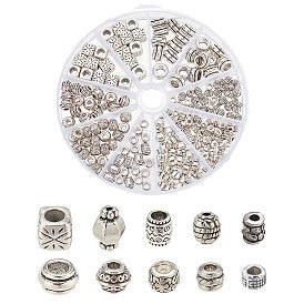 196шт 10 бусины из сплава в тибетском стиле, рондель, бочка, колонна и туббиш
