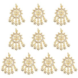 10Pcs Rack Plating Brass Micro Pave Clear Cubic Zirconia Pendants, with Jump Rings, Long-Lasting Plated, Cadmium Free & Lead Free, Star
