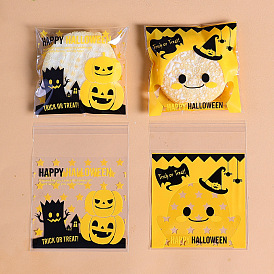 100Pcs Square Plastic Halloween Pumpkin Storage Bags, Resealable Bags, for Bakery, Candle, Soap, Cookie Bags