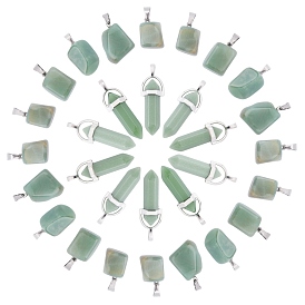 SUNNYCLUE 30Pcs 2 Style Natural Green Aventurine Pendants with Stainless Steel Color Alloy Findings, Nuggets & Bullet