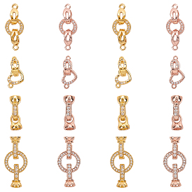 Brass Micro Pave Cubic Zirconia Fold Over Clasps, Mixed Shapes