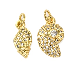 Rack Plating Brass Micro Pave Cubic Zirconia Pendants, Cadmium Free & Lead Free, Long-Lasting Plated, Shell Shape