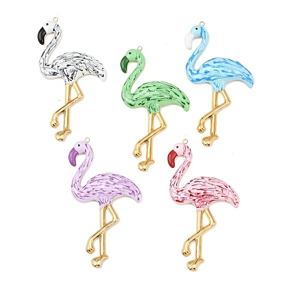 304 из нержавеющей стали большие кулоны, с эмалью, фламинго, золотые