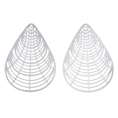 201 Stainless Steel Filigree Pendants, Etched Metal Embellishments, Teardrop
