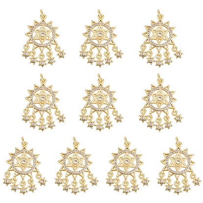 10 colgantes de circonita cúbica transparentes micro pavé de latón con revestimiento de rack, con anillos de salto, larga duración plateado, sin plomo y cadmio, estrella