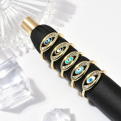 Кольца для женщин с эмалью из прозрачной латуни с микропаве из кубического циркония, без кадмия, без никеля и без свинца, овал с сглаза, реальный 18 k позолоченный