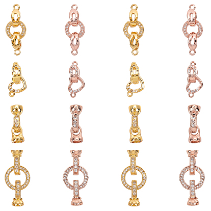 Brass Micro Pave Cubic Zirconia Fold Over Clasps, Mixed Shapes