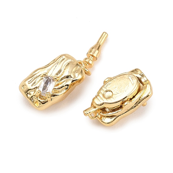 Застежки-коробочки из латуни с микропаве из прозрачных кубических цирконий, долговечный, стойки покрытие, без свинца и без кадмия, 1 нитей, 2-луночное