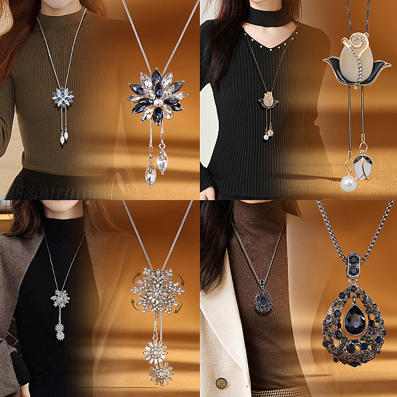 Collares largos con borlas y diamantes de imitación de aleación para mujer