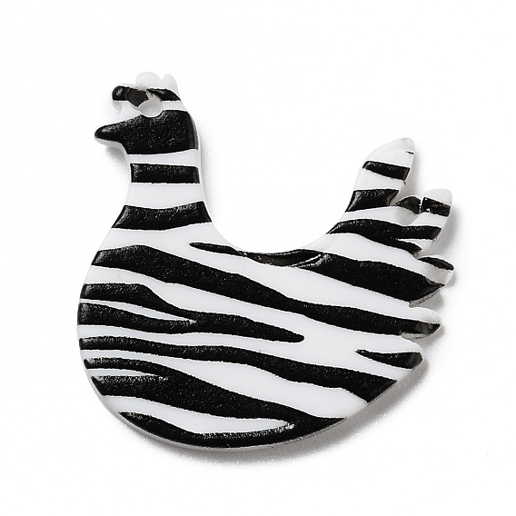 Stripe Pattern Opaque Acrylic Pendants, for DIY Earring Accessories, Chicken