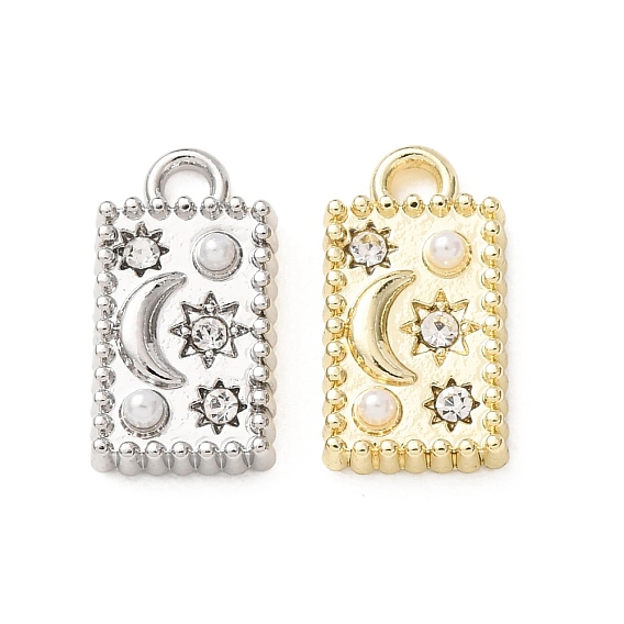 Прелести сплава Rhinestone, с пластиковой жемчужины, прямоугольник с подвесками в виде луны и звезды