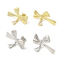 Brass Stud Earrings, with Clear Cubic Zirconia for Women, Bowknot