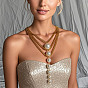 Collar babero de cadena de aleación con cuentas de imitación de perlas de plástico blanco para mujer, dorado