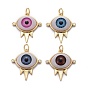 Brass Micro Pave Clear Cubic Zirconia Pendants, with Acrylic and Jump Ring, Long-Lasting Plated, Eye, Real 18K Gold Plated