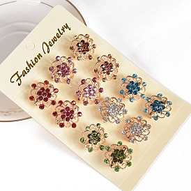 12Pcs Alloy Rhinestone Brooch for Backpack Clothes, Flower