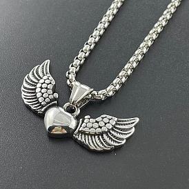 Модные ожерелья из нержавеющей стали с подвеской в виде сердца и крыльев ангела для мужчин