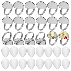 DIY Teardrop Cuff Ring Making Kits, including 304 Stainless Steel Pad Ring Setting, Glass Cabochons