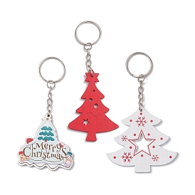 Christmas Wood Kechain, with Iron Split Key Rings, Christmas Tree